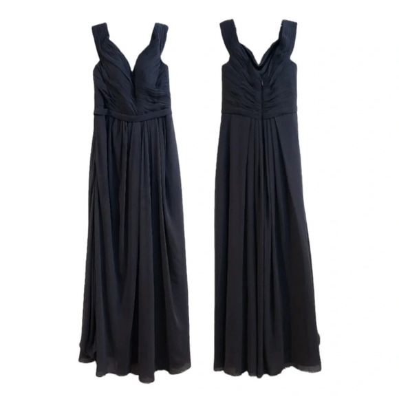 AZAZIE Chiffon Formal Off-the-Shoulder Bridesmaids Gray V Neck Maxi Dress A4 - Picture 1 of 9